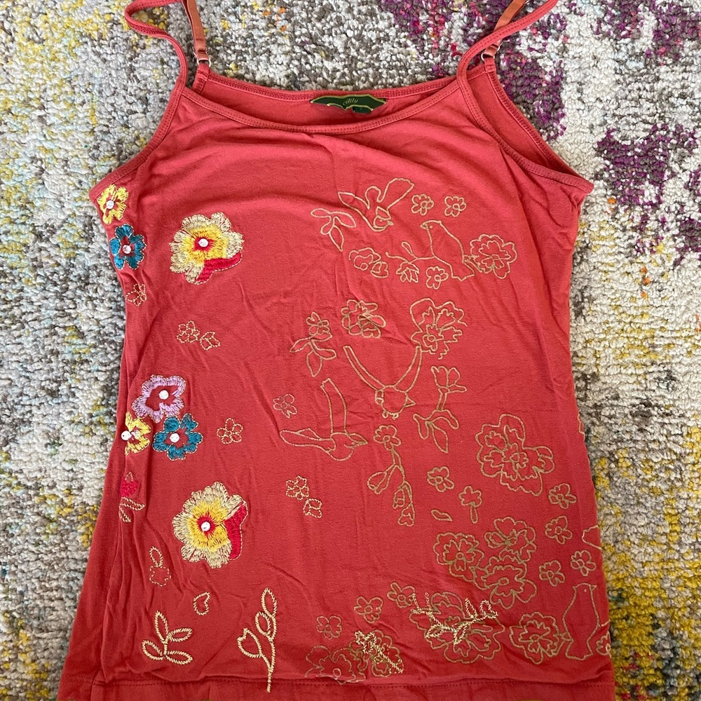 orange hand embroidered vintage tank
